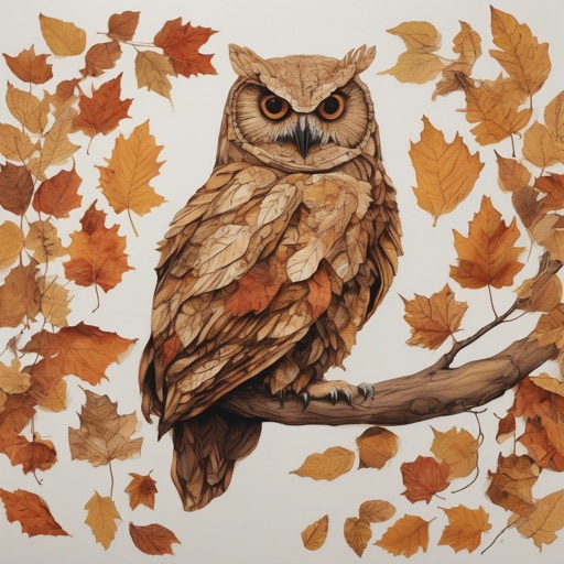 Target image: an owl made of autumn leaves